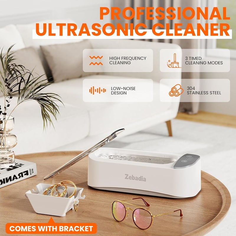 ZEBADIA Ultrasonic Jewelry Cleaning Machine: 400ml Silver Jewlery Sonic Cleaner Machine for Jewlery, Eye Glasses, Sliver, Rings, Makeup Brush, Coins, Parts, Stainless Steel Tank, 3 Cleaning Modes - Image 2